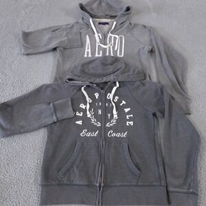 LOT OF 2 VTG Aeropostale Hoodie Womens M L Grey Y2K Full-Zip Fleece Graphic